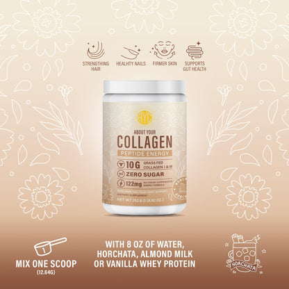 Collagen Peptide Energy Powder – Hair, Skin & Nails | Type I & III | Horchata 8.92 oz