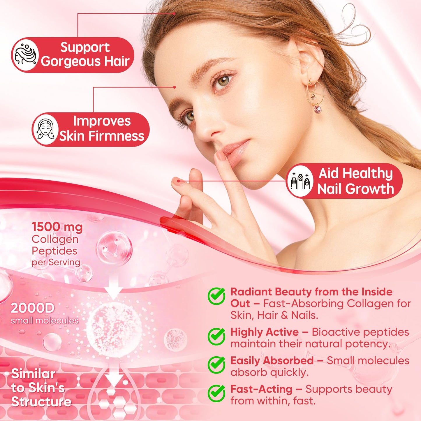 Collagen Peptide Gummies – Sugar-Free Multi-Collagen 1500mg | Biotin 5000mcg | Vitamins for Skin, Hair & Nails | 60 Gummies