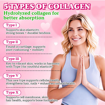 Collagen Peptides Gummies 5000MG – Strawberry Sugar Free | Biotin, Hyaluronic Acid, Vitamin C (Types I–X)