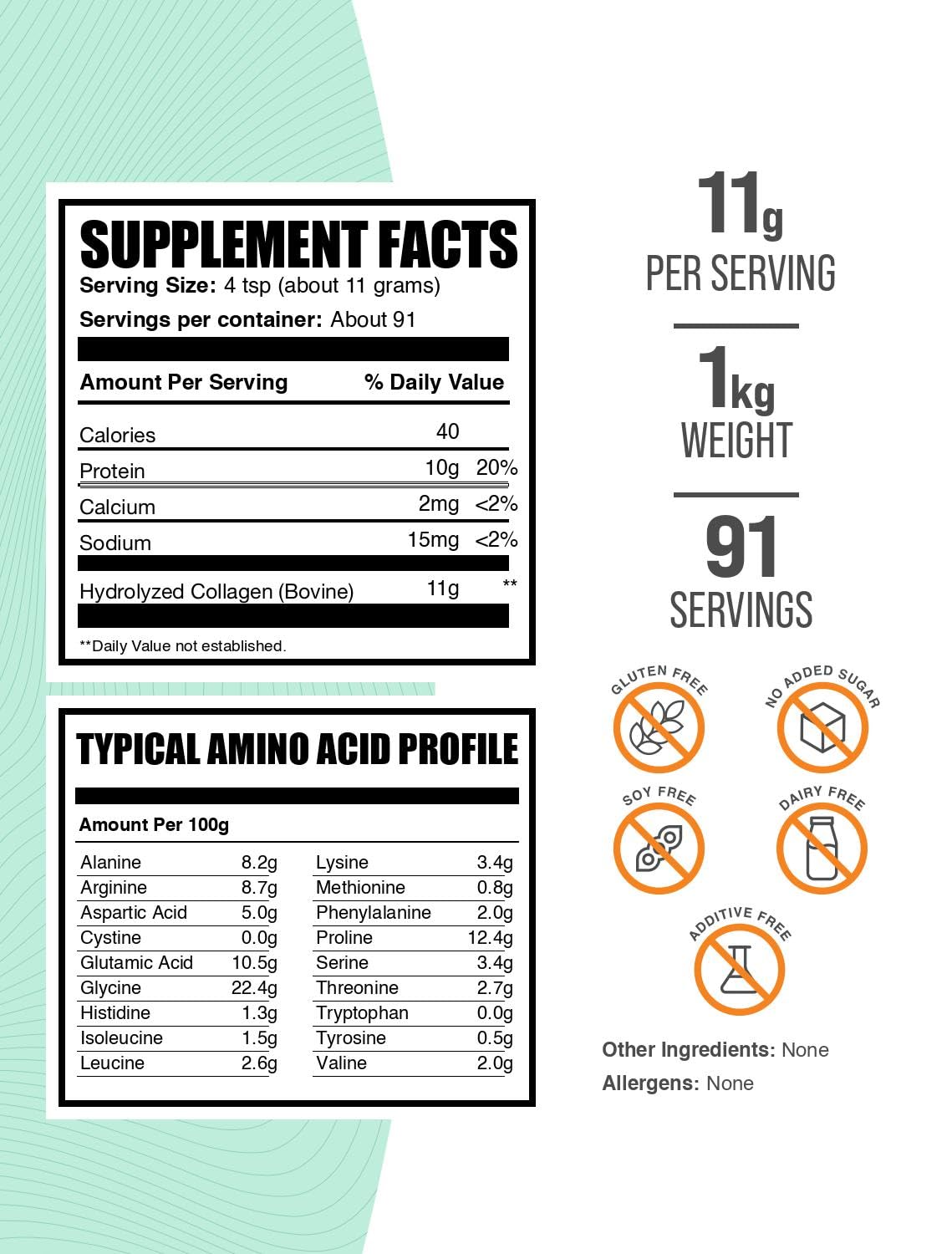 BulkSupplements Collagen Peptides Powder – 1kg (2.2 lbs), Bovine, Hydrolyzed & Gluten Free
