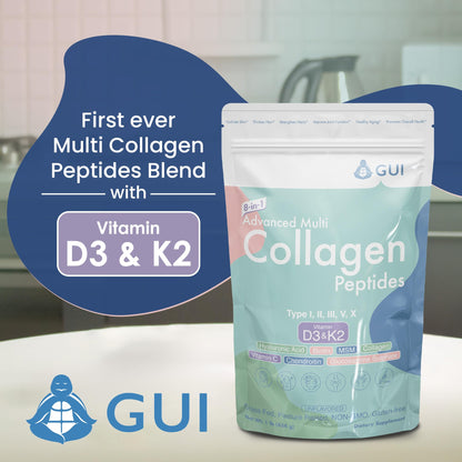 8in1 Advanced Multi Collagen Peptides 16oz – Hydrolyzed Type I/II/III/V/X Collagen + Vitamin D3 & K2