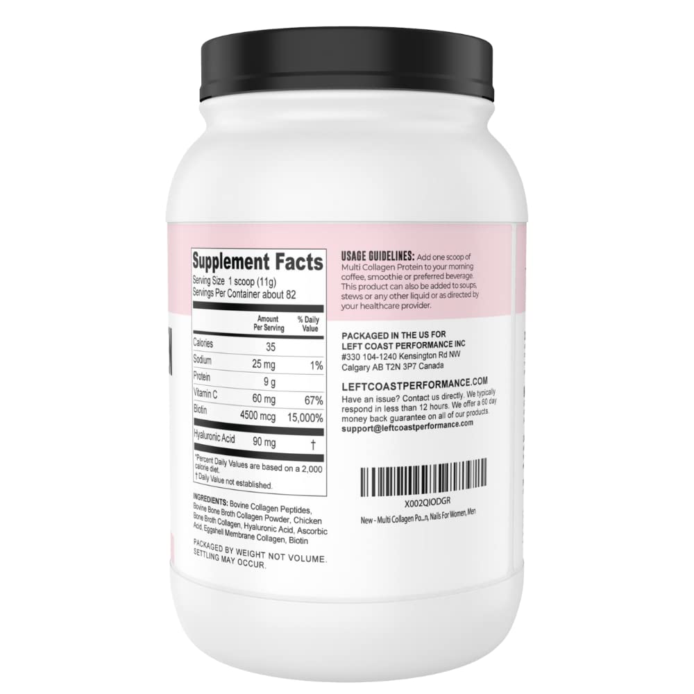 Left Coast Performance Multi Collagen Powder 2lb with Biotin, Hyaluronic Acid & Vitamin C