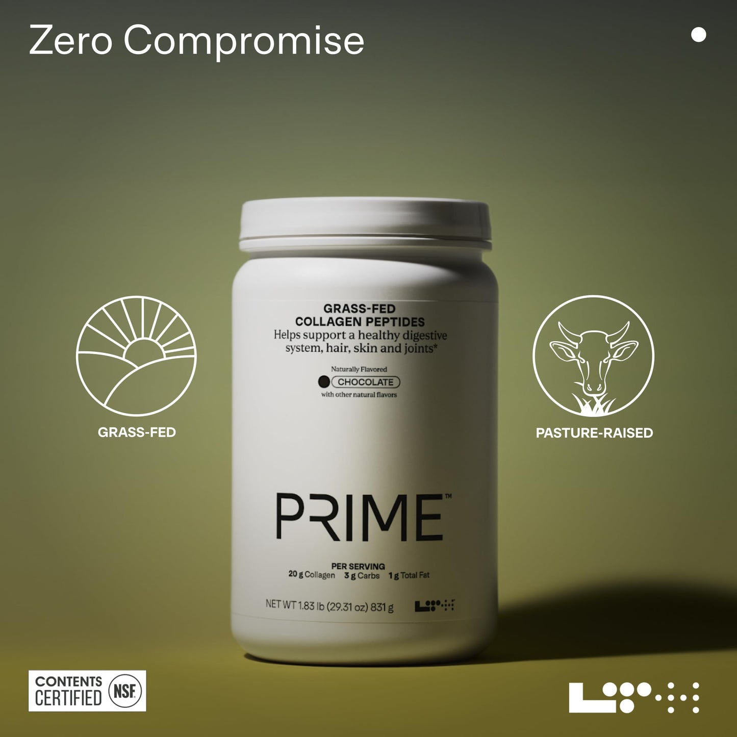 LTH Prime Collagen Peptides – Digestive Health, Joints, Hair & Skin | Grass-Fed Chocolate | 30 Servings