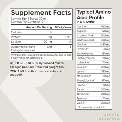 Sports Research Marine Collagen Peptides Powder – Wild-Caught Fish, Pescatarian Friendly, Keto Certified & Non-GMO Verified, 34 Servings
