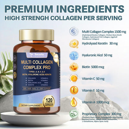 18-in-1 Collagen Pro with Hyaluronic Acid – Multi Collagen Peptides 120 Caps