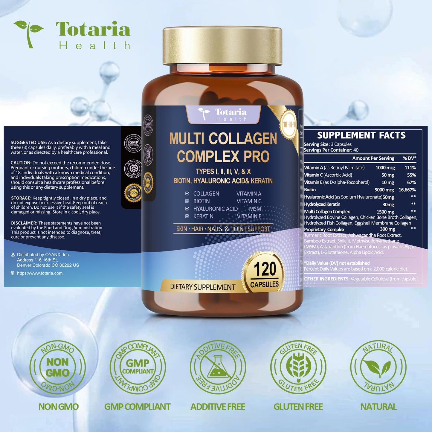 18-in-1 Collagen Pro with Hyaluronic Acid – Multi Collagen Peptides 120 Caps