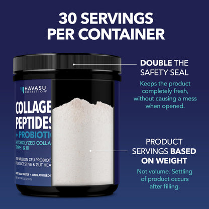 Collagen Peptides Powder with Probiotics | Grass-Fed Hydrolyzed Type I & III | Hair, Skin & Nails
