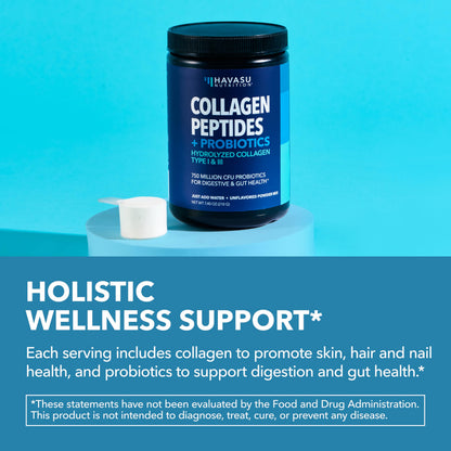 Collagen Peptides Powder with Probiotics | Grass-Fed Hydrolyzed Type I & III | Hair, Skin & Nails
