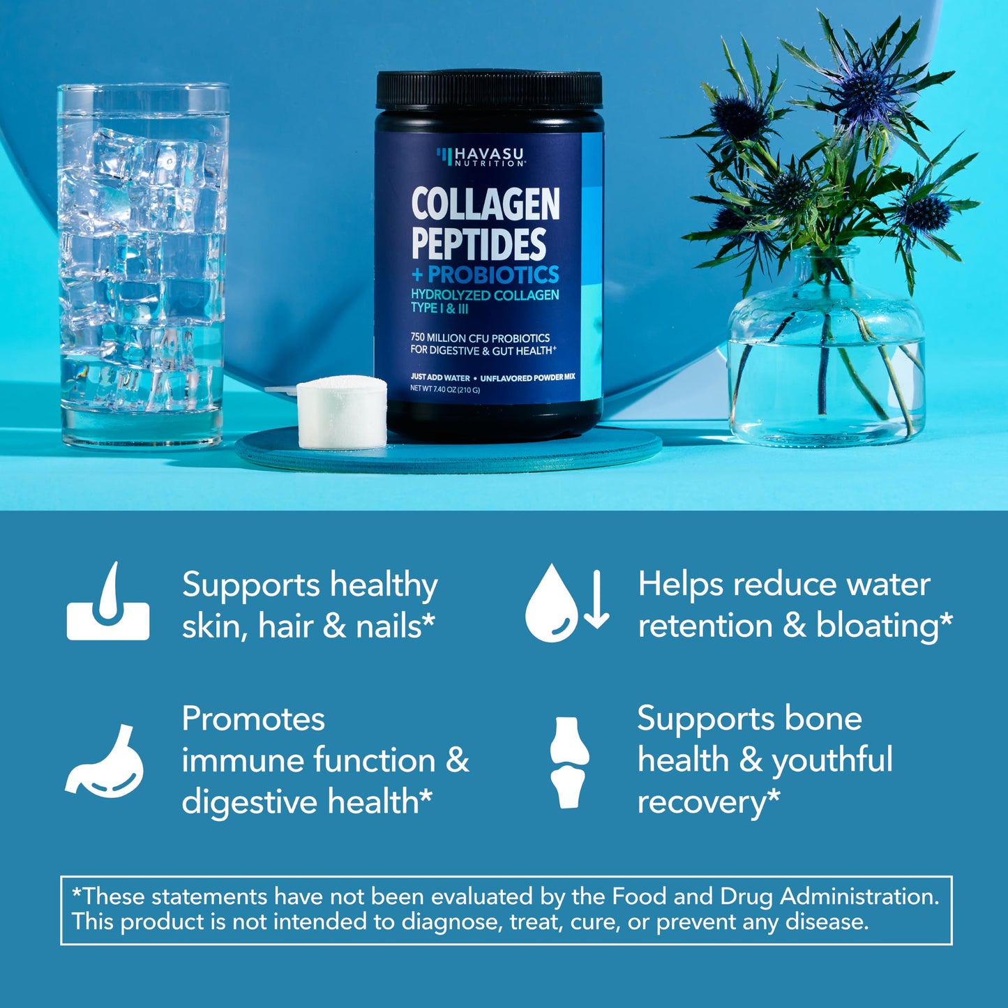 Collagen Peptides Powder with Probiotics | Grass-Fed Hydrolyzed Type I & III | Hair, Skin & Nails