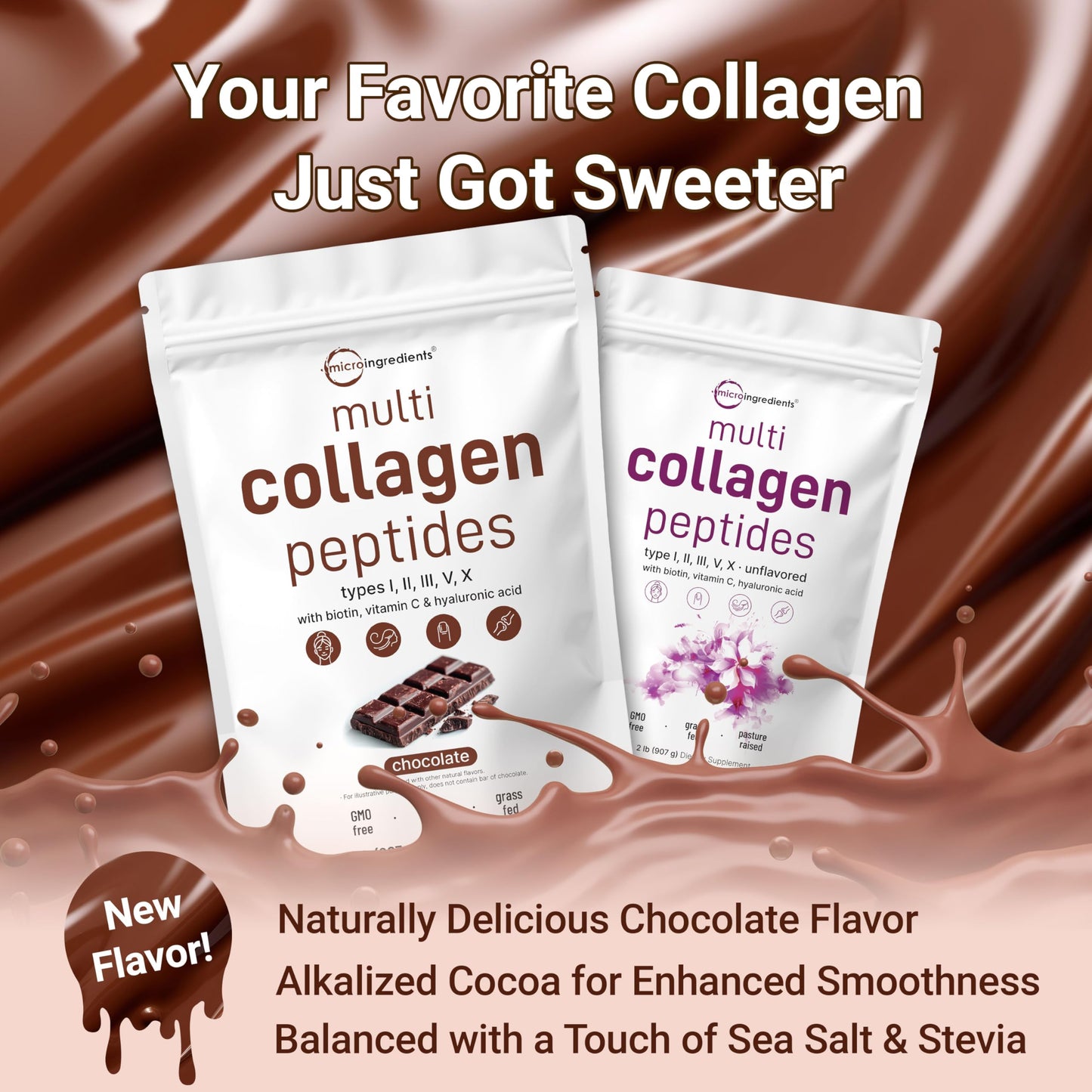 Micro Ingredients Multi Collagen Peptides Powder 2lb – Full Spectrum Types I, II, III, V, X + Hyaluronic Acid, Biotin & Vitamin C | Unflavored | Keto & Paleo | Non-GMO