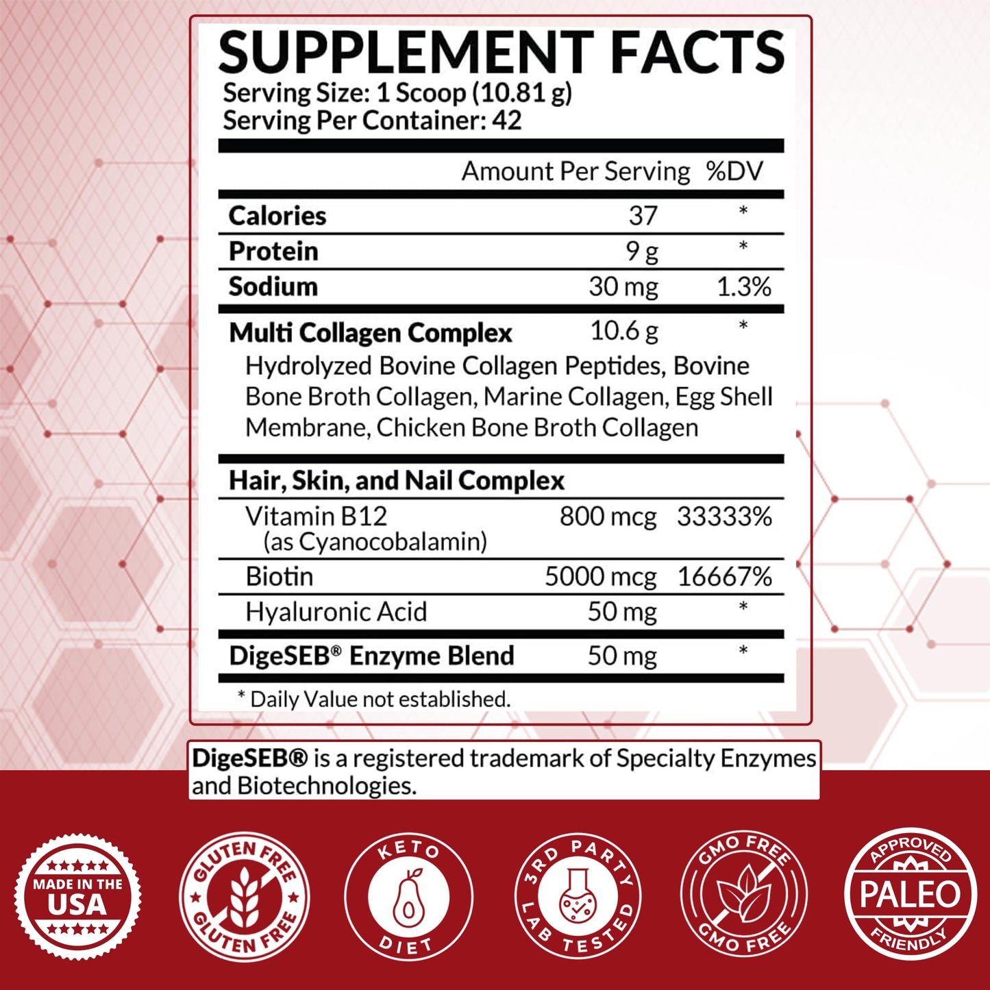 Purely Optimal Multi Collagen Powder for Women – 5 Types, Biotin & Hyaluronic Acid (Unflavored, 42 Servings)