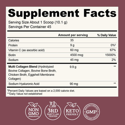 Multi Collagen Peptides Powder I-II-III-V-X with Hyaluronic Acid | Keto & Non-GMO