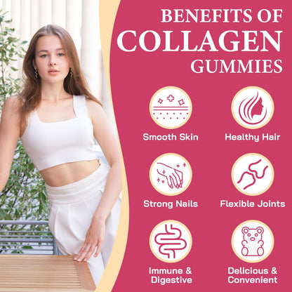 Collagen Gummies for Women – Multi-Collagen Type I-V, 0 Sugar, 180 Gummies