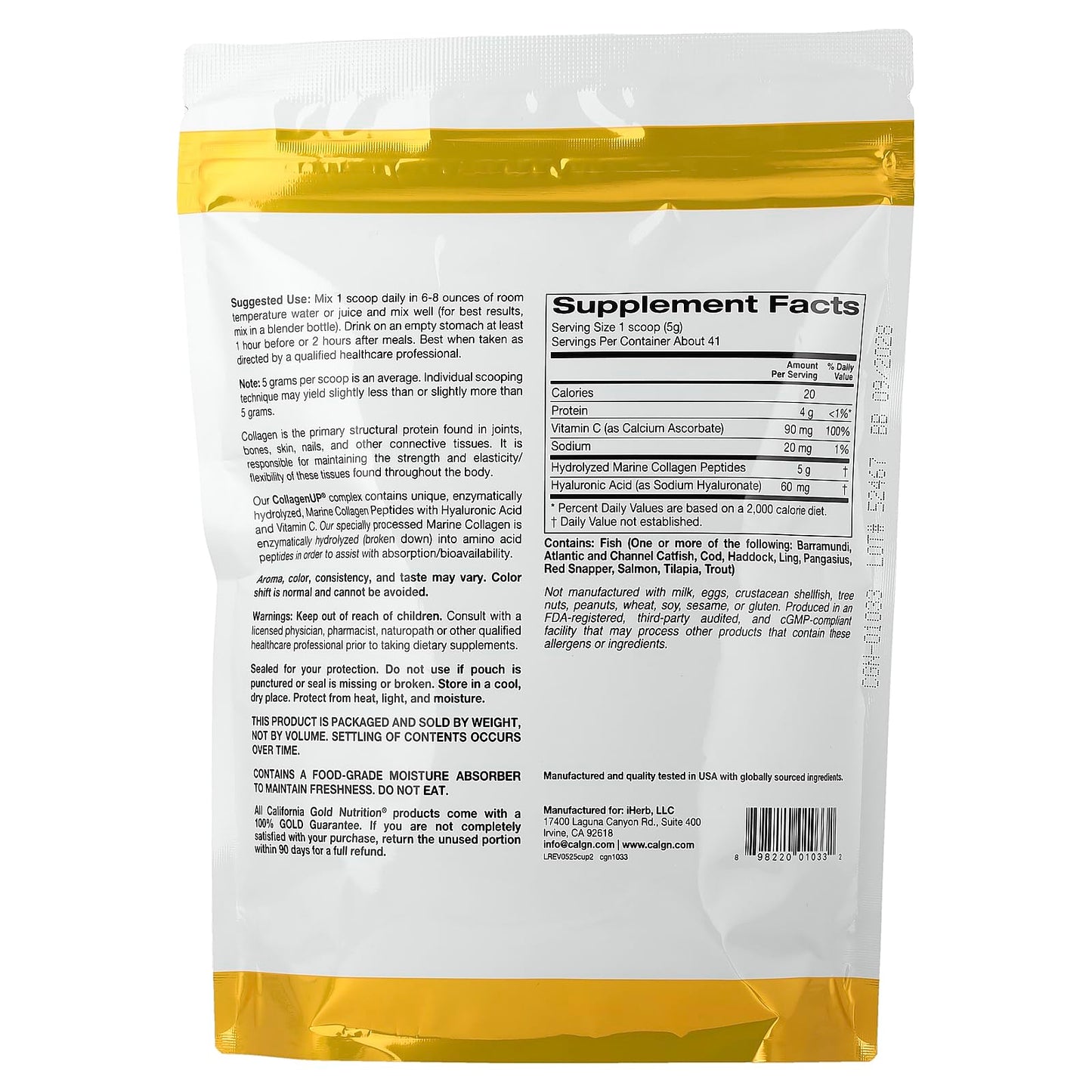 California Gold Nutrition CollagenUP® — Marine Collagen Peptides + Hyaluronic Acid & Vitamin C (Unflavored) 7.26 oz