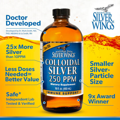 Natural Path Silver Wings Colloidal Silver Liquid 250ppm - 2oz Dropper