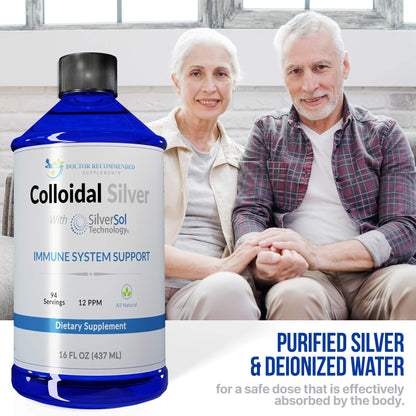 Colloidal Silver Liquid 12 PPM - 16 oz | All Natural Immune Support, 96 Servings