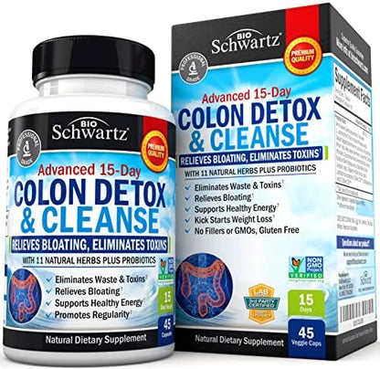 Colon Cleanser and Detox for Digestive Support – 15 Day Fast-Acting Extra Strength Cleanse (Non-GMO, 45 Count)