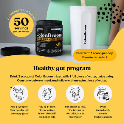 ColonBroom Premium Weight Management Supplement (Strawberry) - Psyllium Husk Fiber Powder Drink - Gluten Free, Non-GMO, 100 Servings