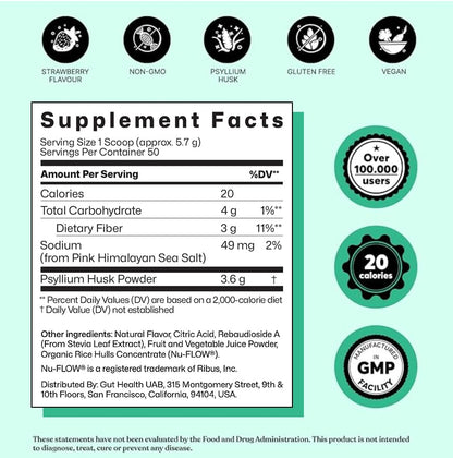 ColonBroom Psyllium Husk Powder (Strawberry) – Fiber Powder for Digestive Wellness | 100 Servings