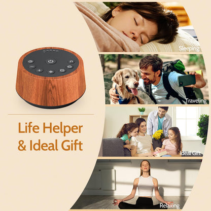 Color Noise Sleep White Noise Sound Machine – 25 Soothing Sounds, 32 Volume Levels, 5 Timers, Wood Finish