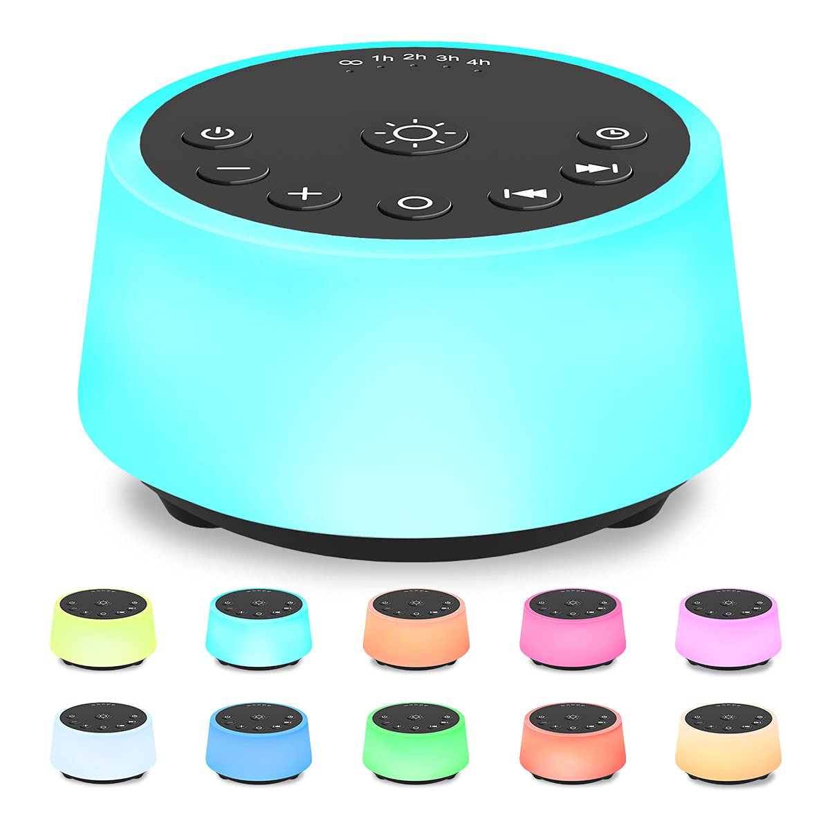 Color Noise Sound Machine — 10-Color Night Light, 25 Sounds, 32 Volume Levels, 5 Timers