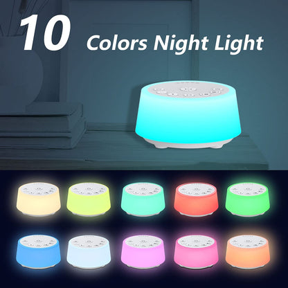 Color Noise Sound Machine – 10-Color Night Light, 25 Sounds, 32 Volume Levels, 5 Timers