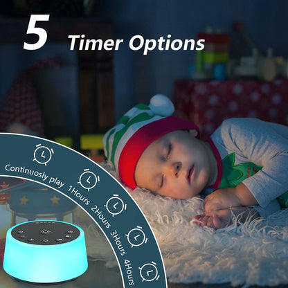 Color Noise Sound Machine — 10-Color Night Light, 25 Sounds, 32 Volume Levels, 5 Timers