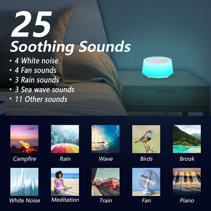 Color Noise Sound Machine – 10-Color Night Light, 25 Sounds, 32 Volume Levels, 5 Timers