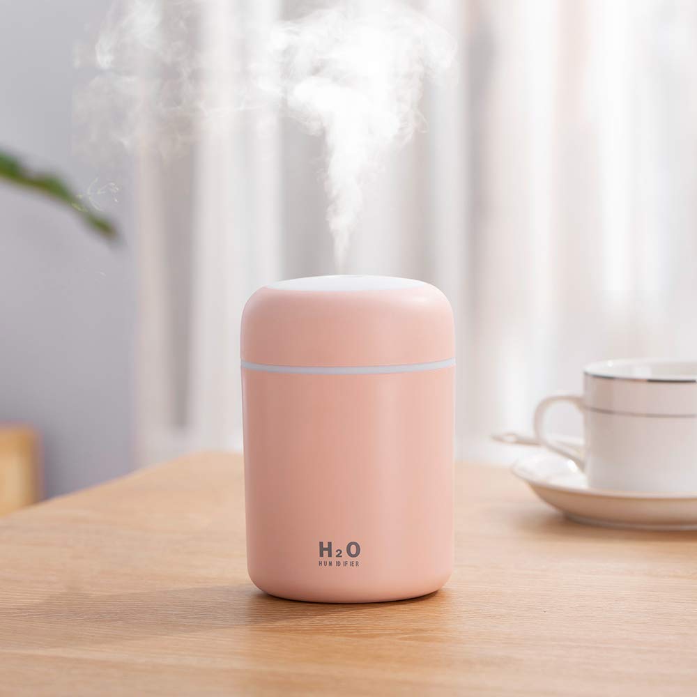 Colorful Mini USB Humidifier with Aroma Diffuser - 2 Mist Modes (Pink)