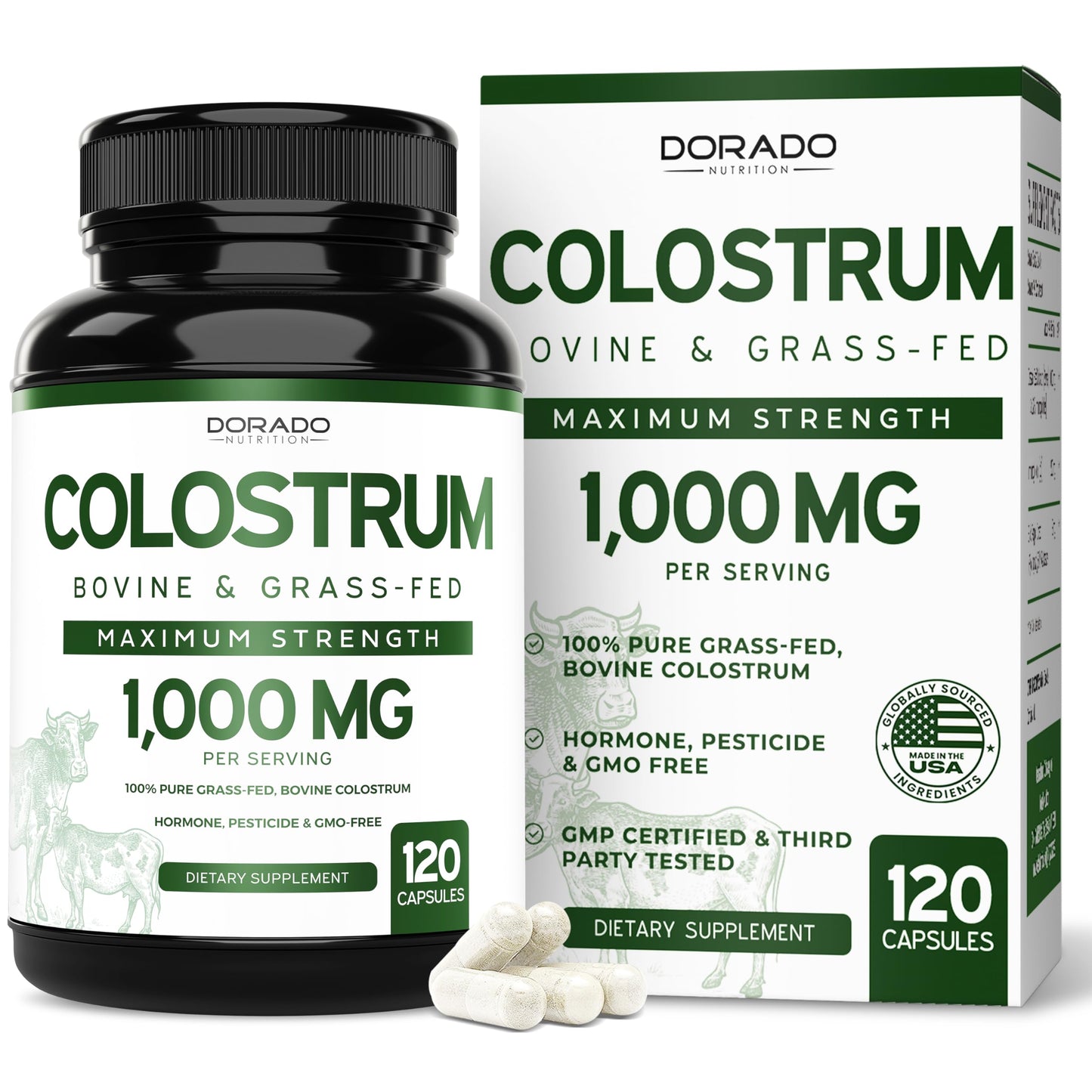 Colostrum Supplement 120 Count – 1000mg per Serving, Grass-Fed, USA Made, 20% IgG
