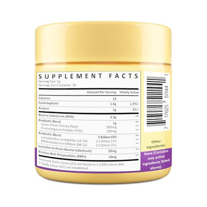 Colostrum Powder 5,000 mg – Grass-Fed Bovine with Prebiotics, Probiotics, Lactoferrin & PRP (30 Servings)