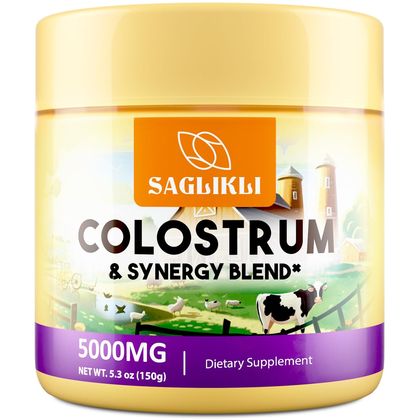 Colostrum Powder 5,000 mg – Grass-Fed Bovine with Prebiotics, Probiotics, Lactoferrin & PRP (30 Servings)