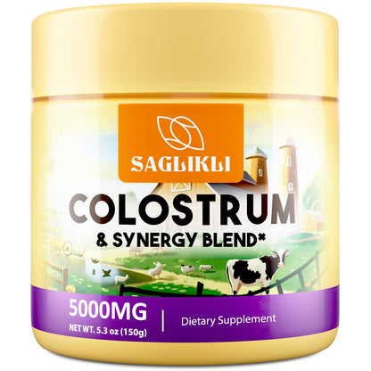 Colostrum Powder 5,000 mg – Grass-Fed Bovine with Prebiotics, Probiotics, Lactoferrin & PRP (30 Servings)