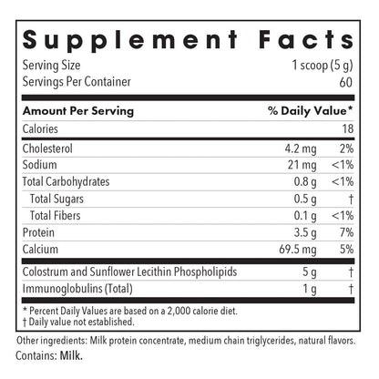 ARG Phospholipid Colostrum Supplement – Bovine Colostrum Powder, Sunflower Phospholipids, 60 Day Supply