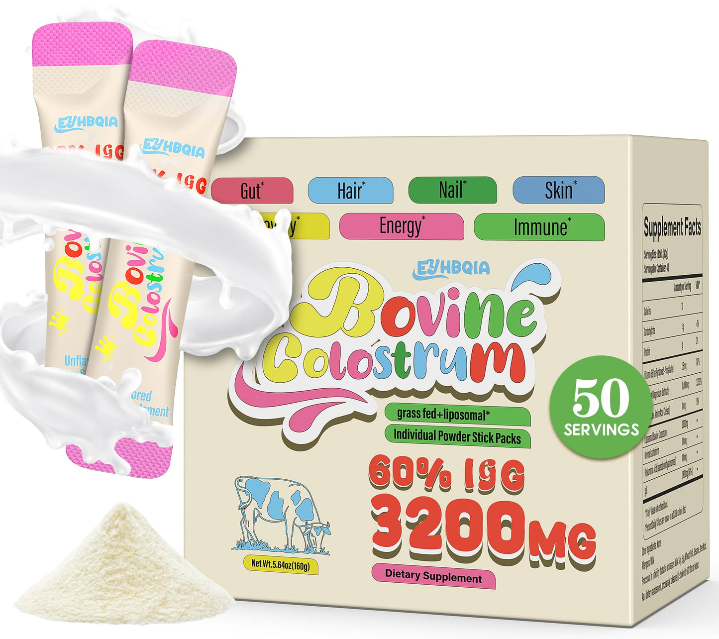 Colostrum Supplement Powder – Grass-Fed Bovine, 60% IgG | Immune, Gut Health & Beauty