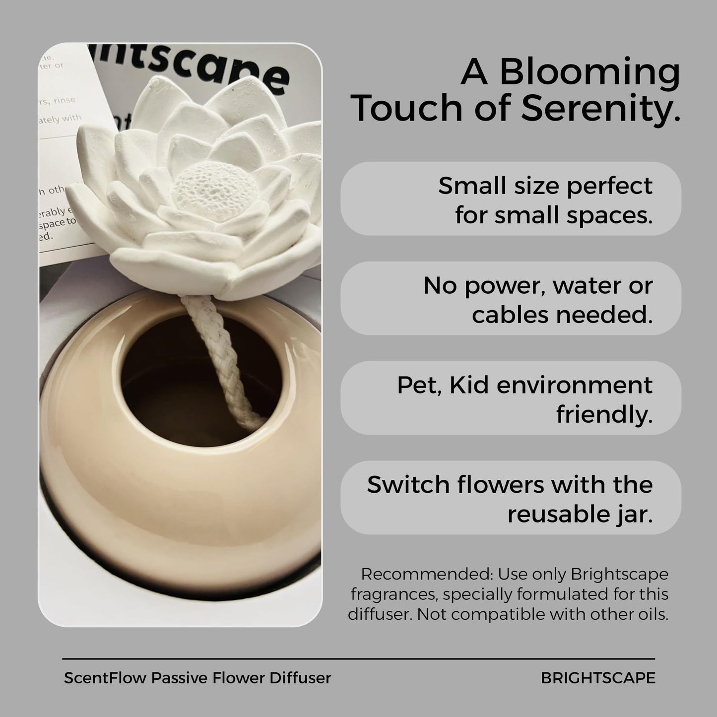 Brightscape ScentFlow Passive Aroma Diffuser Starter Kit – Gardenia Oil