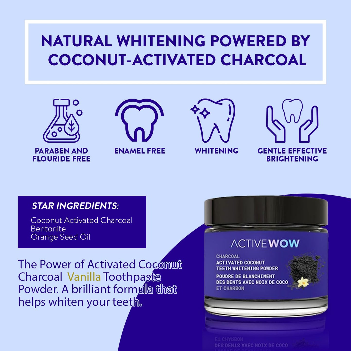 Active Wow Coconut Powder Toothpaste – Whitening, Fluoride-Free, Vanilla Flavor