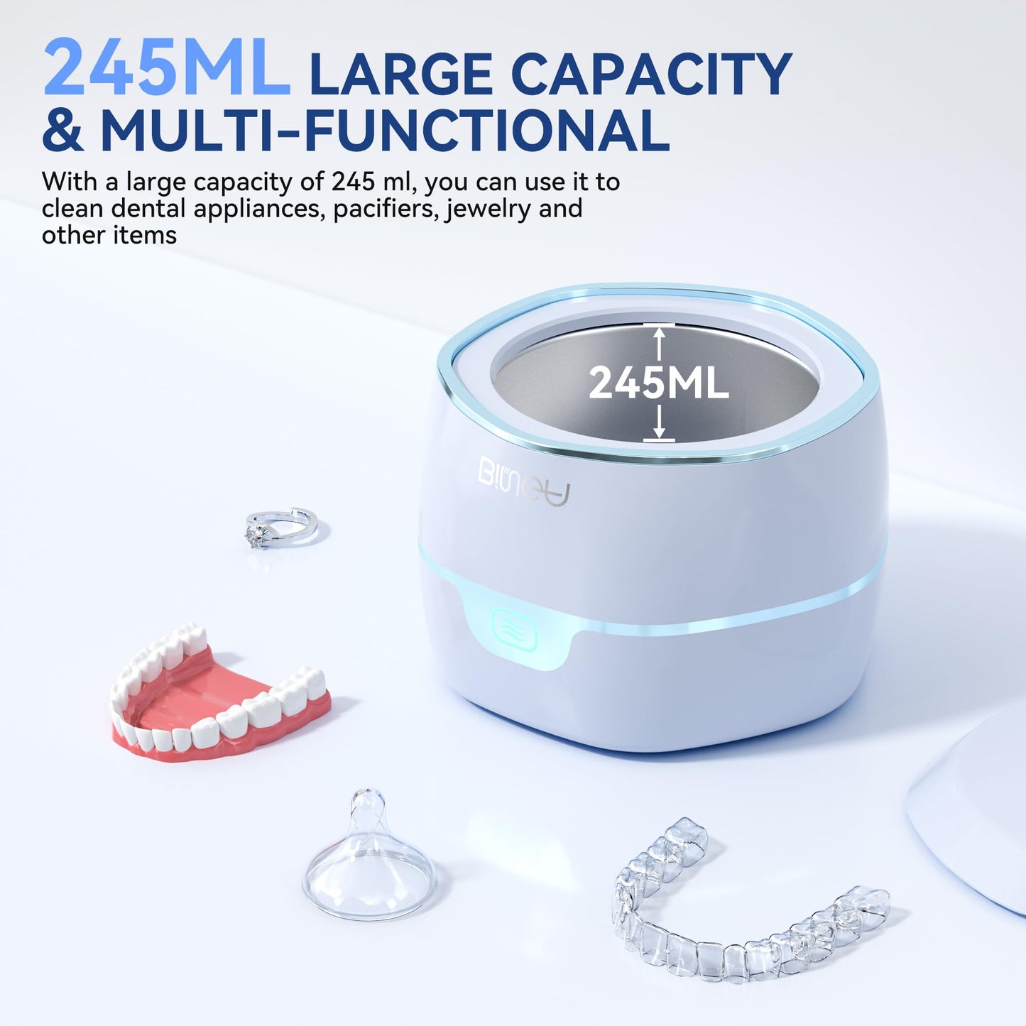 Ultrasonic Retention Cleaner,45kHzRetainer Cleaner Machine for Denture, Mouth Guard, Night Guard, Aligner, Braces, Toothbrush Head & Jewelry,245ML Dental Cleaning Pod