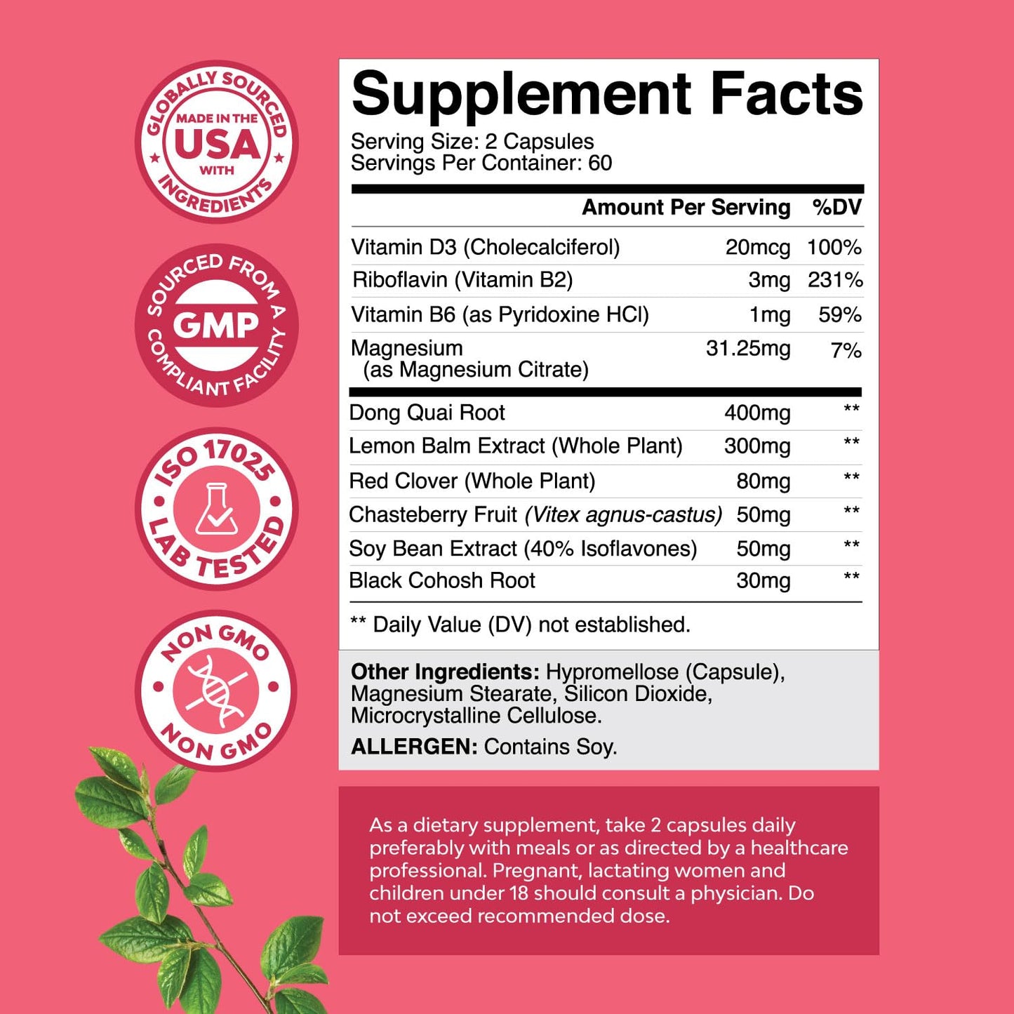 Herbal Menopause Supplement for Women | Hormone Balance & Night Sweats 120 Count