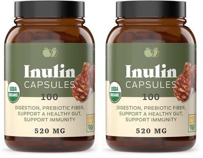 Complete Natural Products Organic Inulin Capsules – 520mg, 100 Pills, Organic Jerusalem Artichoke Inulin, Pack of 2