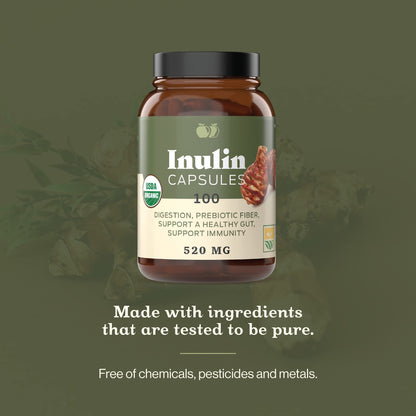 Complete Natural Products Organic Inulin Capsules – 520mg, 100 Pills, Organic Jerusalem Artichoke Inulin, Pack of 2