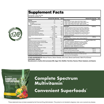 Complete Superfoods, Complete Spectrum Multivitamin, Greens and Reds Blend, Enzymes, Probiotics – Pineapple Strawberry, 30 Stick Packs