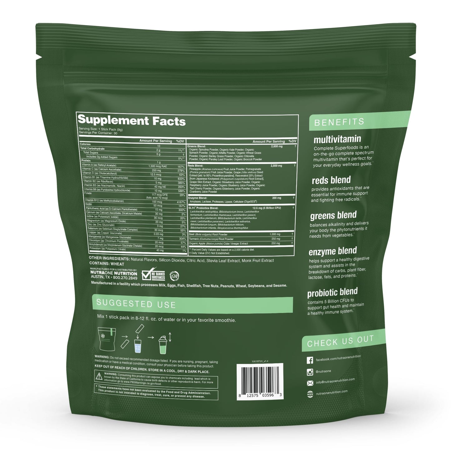 Complete Superfoods, Complete Spectrum Multivitamin, Greens and Reds Blend, Enzymes, Probiotics – Pineapple Strawberry, 30 Stick Packs