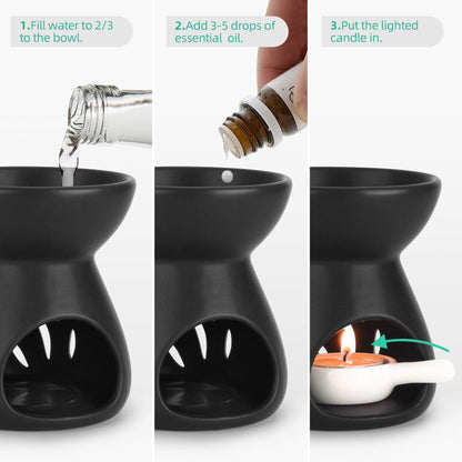 ComSaf 2-Pack Essential Oil Burner – Ceramic Wax Melt Diffusers, Black