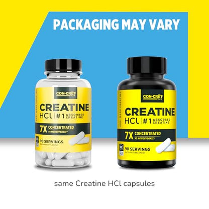 CON-CRET Creatine HCl Capsules | Muscle, Cognitive, Cellular Energy Support | No Bloating or Cramps | USA Made & NSF Certified | Creatine Pills (90 ct)