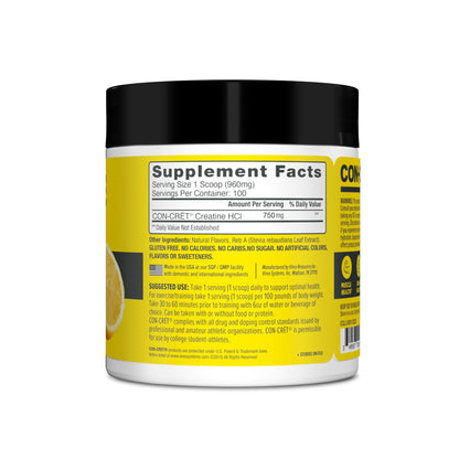 CON-CRET Creatine HCl Powder – USA Made, NSF Certified, Lemon Lime (100 Servings)