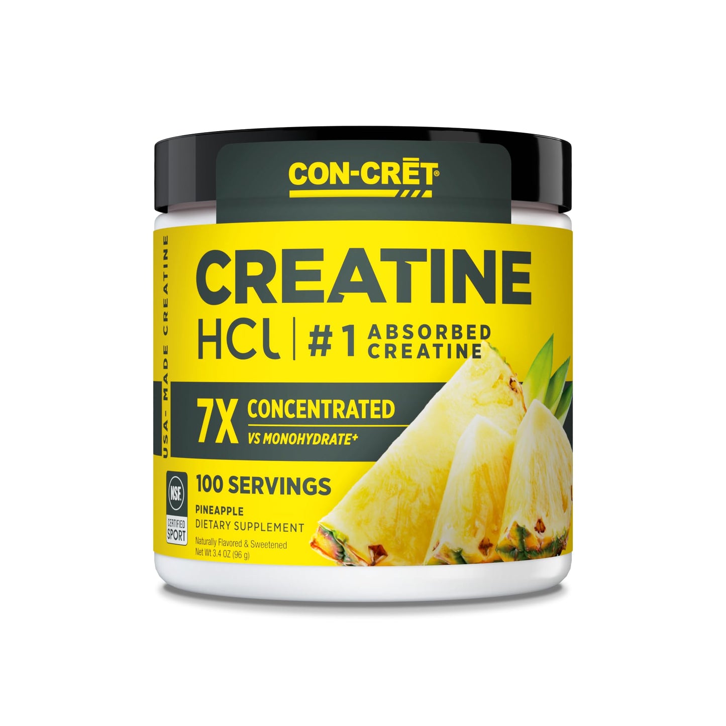 CON-CRET Creatine HCl Powder | Muscle & Cognitive Support | USA Made | NSF Certified | Pineapple (100 Servings)