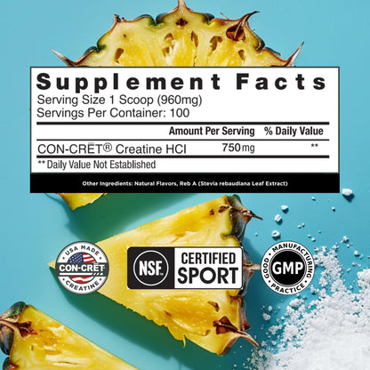 CON-CRET Creatine HCl Powder | Muscle & Cognitive Support | USA Made | NSF Certified | Pineapple (100 Servings)