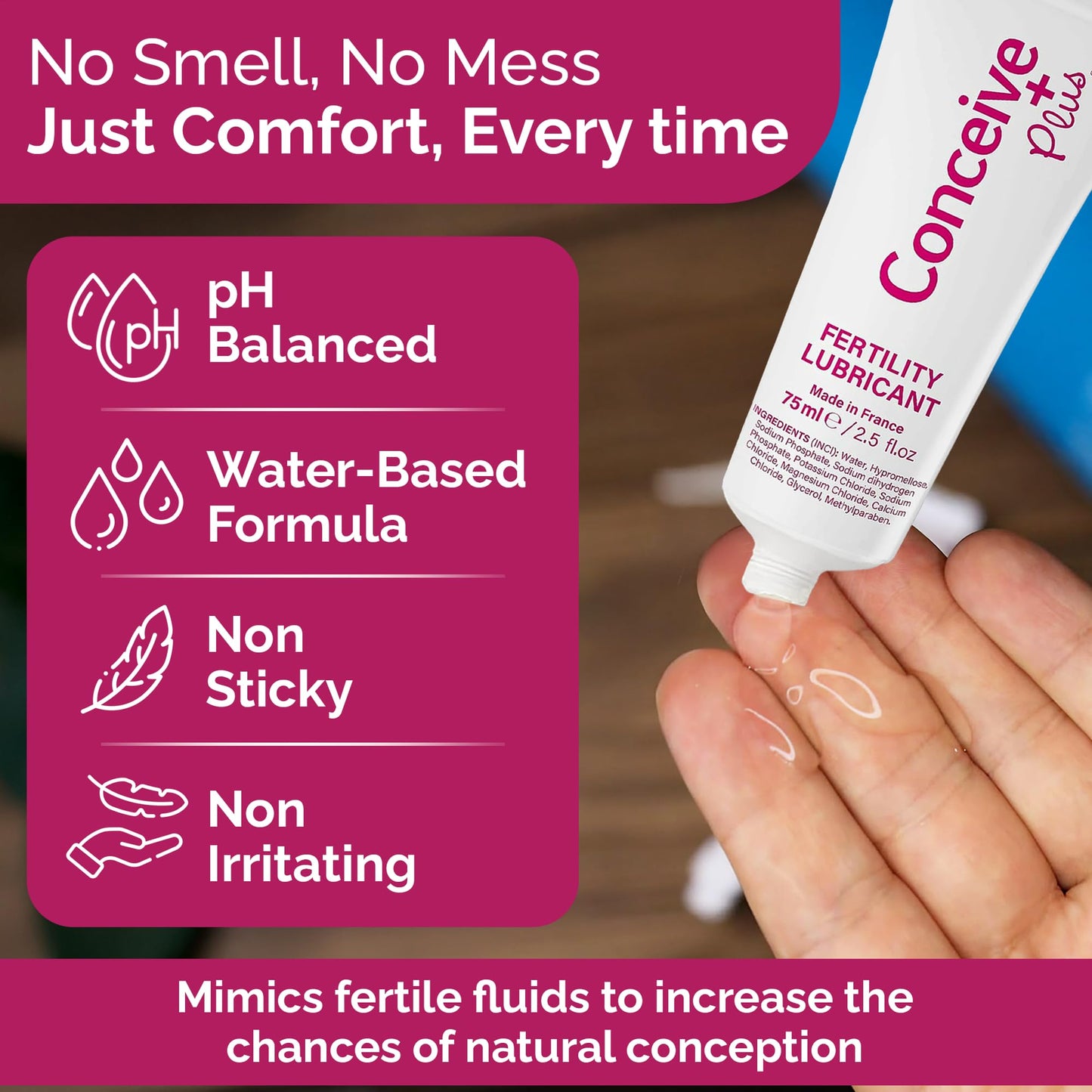 Conceive Plus Fertility Lubricant for TTC Couples – Sperm-Friendly, pH-Balanced, Water-Based Gel – 2.5 oz Tube
