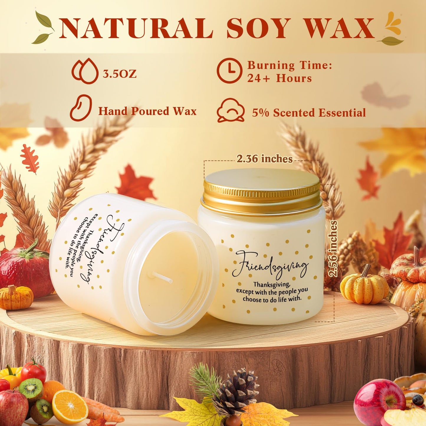 Conelist 3-Piece Thanksgiving Candles Set - 3.5 oz Soy Wax Glass Jars, Pumpkin Scented
